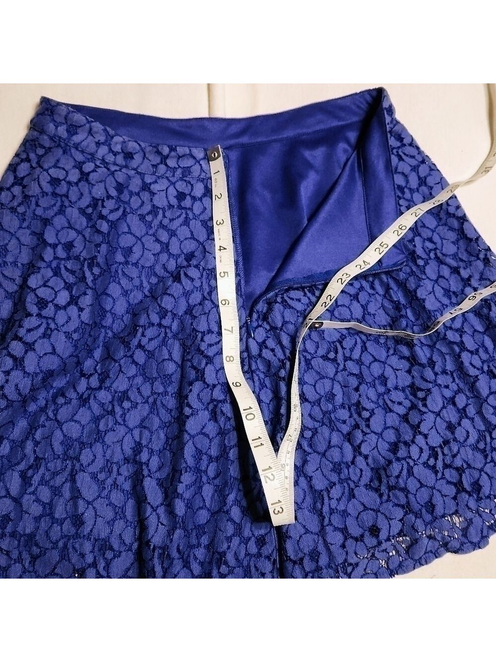 Topshop Floral Lace Skater Skirt Royal Blue Size 6 - Picture 10 of 11